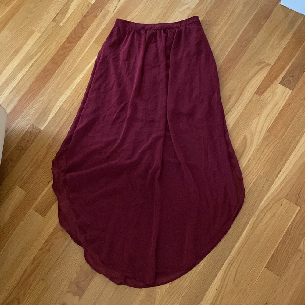 Love 21 Sheer Burgundy Chiffon Maxi Skirt Side Split M
